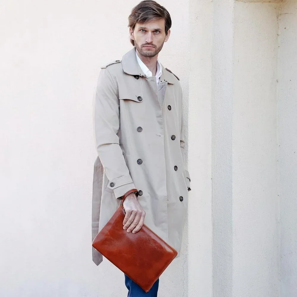 Leather Clutch for Men Organizer Wrist Bag Briefcase Handmade in Italy